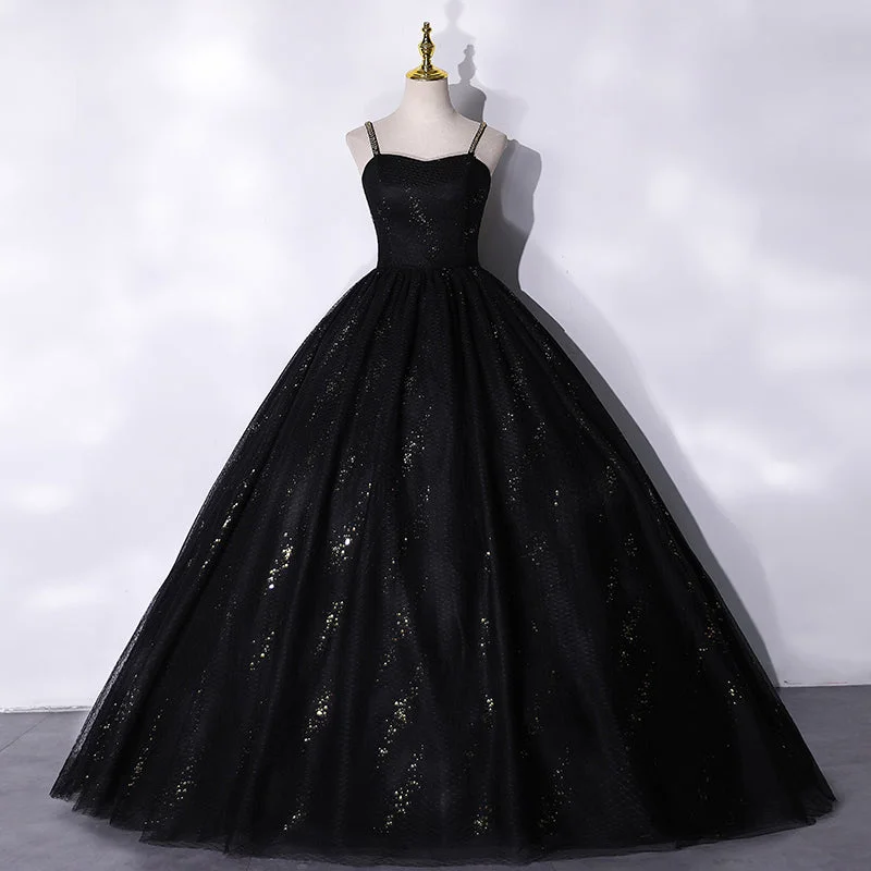 Soft velvet prom dresses for elegant comfort-Black tulle long prom dress black evening gown  10066
