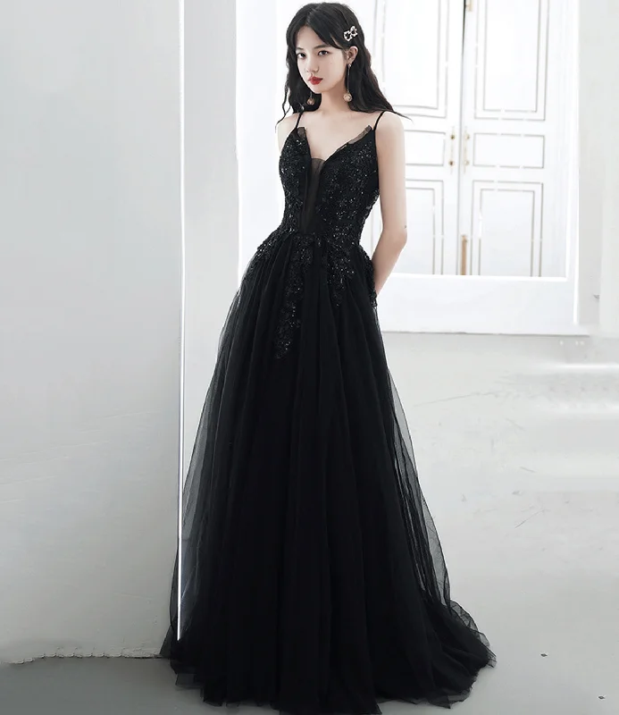 Pretty pastel-colored prom dresses-Black tulle sequins long prom dress evening dress 10391 Pretty pastel-colored prom dresses-Black tulle sequins long prom dress evening dress 10391