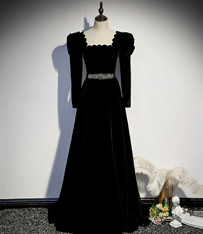 Prom dresses for autumn festivals-Black velvet long prom dress A line evening dress 10330 Prom dresses for autumn festivals-Black velvet long prom dress A line evening dress 10330