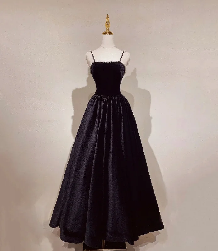 Stylish prom dresses with pleats-Black velvet long prom dress A line evening dress 10482 Stylish prom dresses with pleats-Black velvet long prom dress A line evening dress 10482