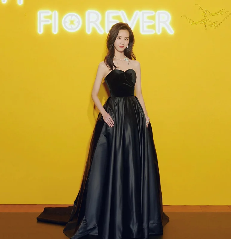 Classy black and white prom dresses-Black velvet satin long prom dress A line evening gown 10148 Classy black and white prom dresses-Black velvet satin long prom dress A line evening gown 10148