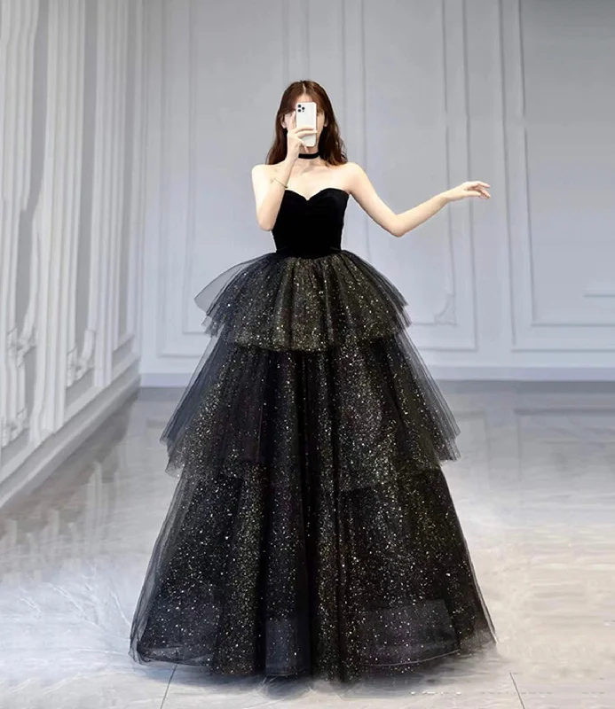 Gorgeous prom dresses for every budget-Black velvet tulle long ball gown dress black formal dress 10432 Gorgeous prom dresses for every budget-Black velvet tulle long ball gown dress black formal dress 10432