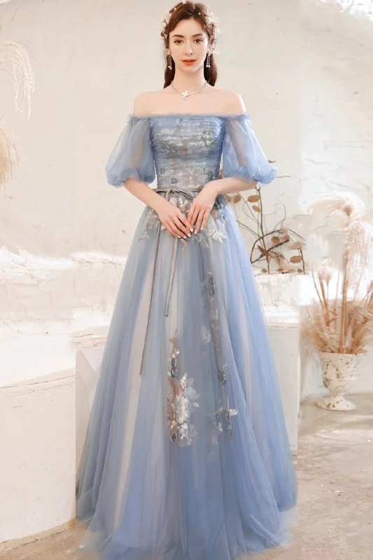 Stylish satin prom dresses for luxe appeal-Blue lace long A line prom dress blue evening dress 8751 Stylish satin prom dresses for luxe appeal-Blue lace long A line prom dress blue evening dress 8751