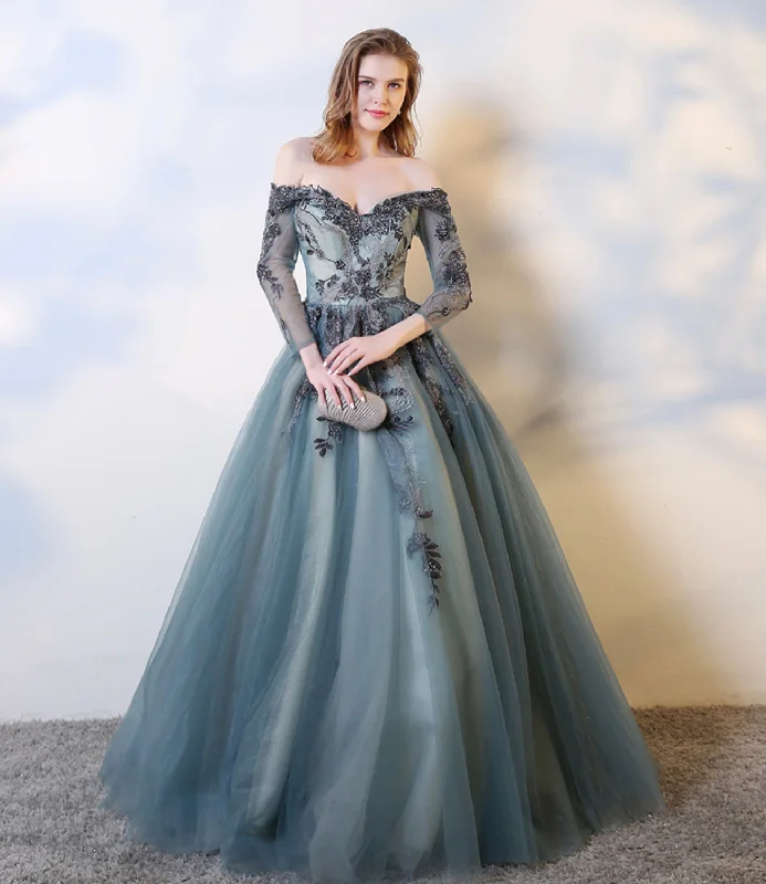 Chic prom dresses for every occasion-Blue lace long A line prom dress evening dress 8583 Chic prom dresses for every occasion-Blue lace long A line prom dress evening dress 8583