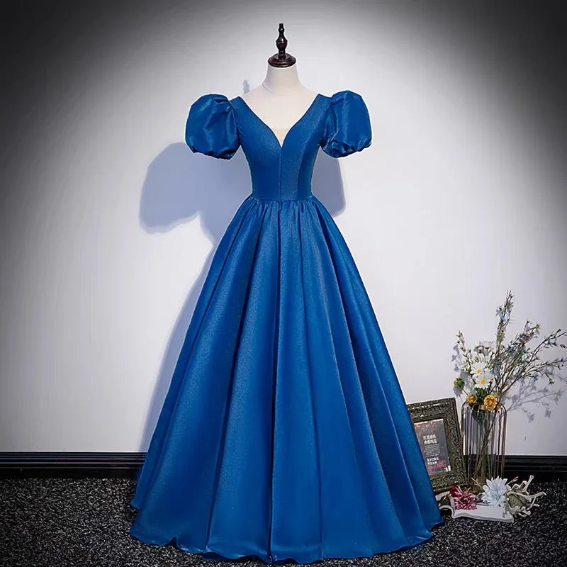 Playful prom dresses with ruffle hems-Blue saitn long prom dress A line evening gown 10102 Playful prom dresses with ruffle hems-Blue saitn long prom dress A line evening gown 10102