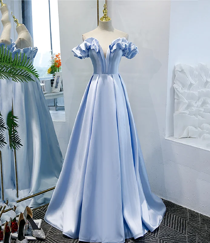 Bold colorful prom dresses for attention-Blue satin long A line prom dress blue evening dress 8746 Bold colorful prom dresses for attention-Blue satin long A line prom dress blue evening dress 8746