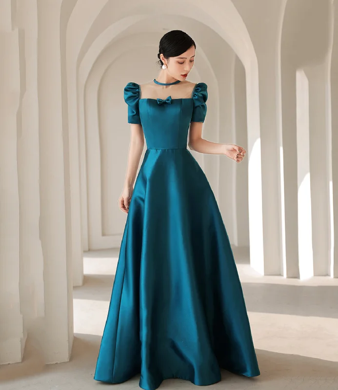 Simple prom dresses for a clean look-Blue satin long A line prom dress blue evening dress 8784 Simple prom dresses for a clean look-Blue satin long A line prom dress blue evening dress 8784