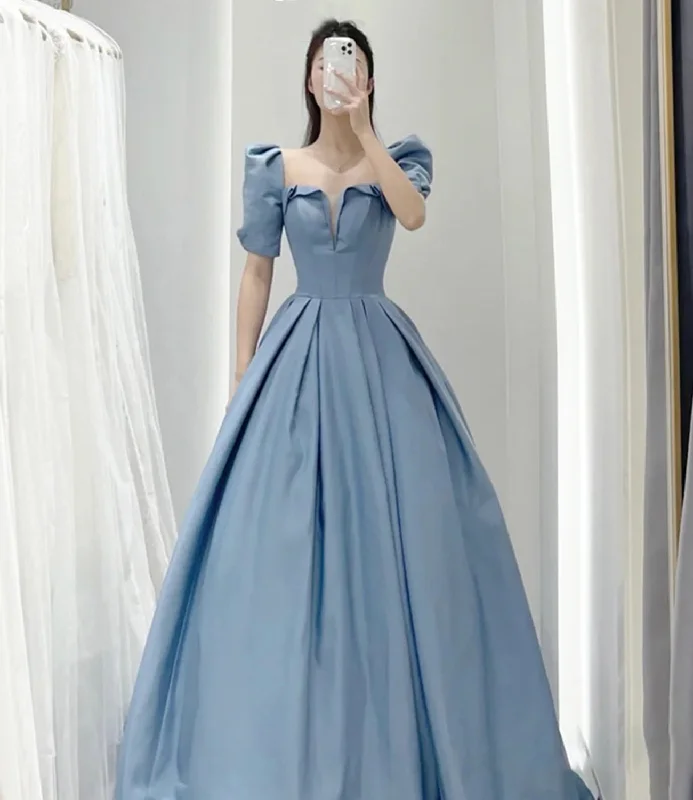 Best prom dresses for curvy women-Blue satin long A line prom dress blue evening dress 8831 Best prom dresses for curvy women-Blue satin long A line prom dress blue evening dress 8831