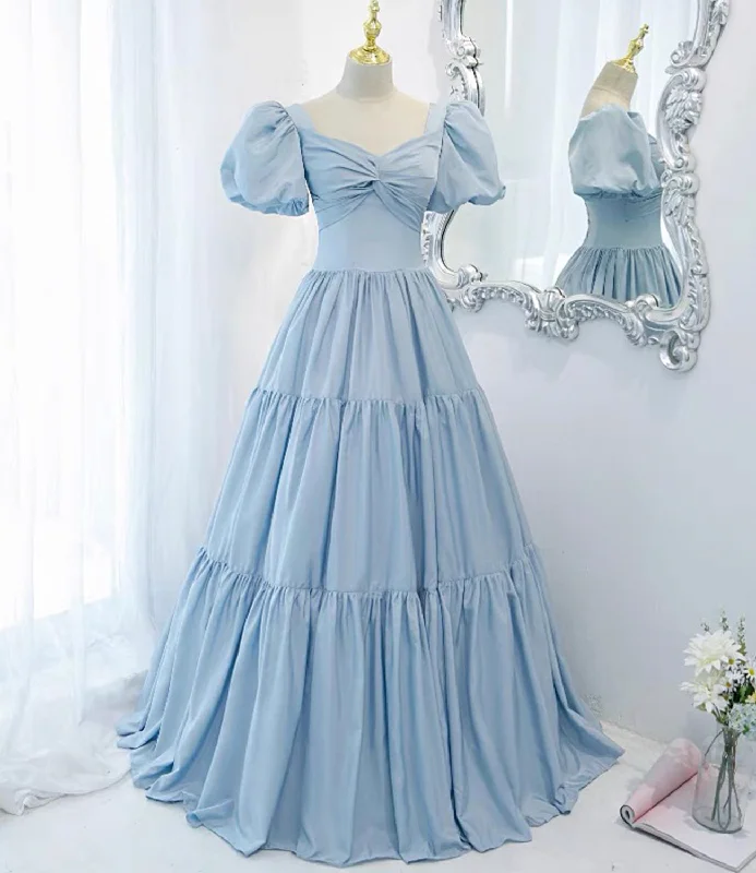 Light pink prom dresses for a soft look-Blue satin long A line prom dress blue evening dress 8837 Light pink prom dresses for a soft look-Blue satin long A line prom dress blue evening dress 8837