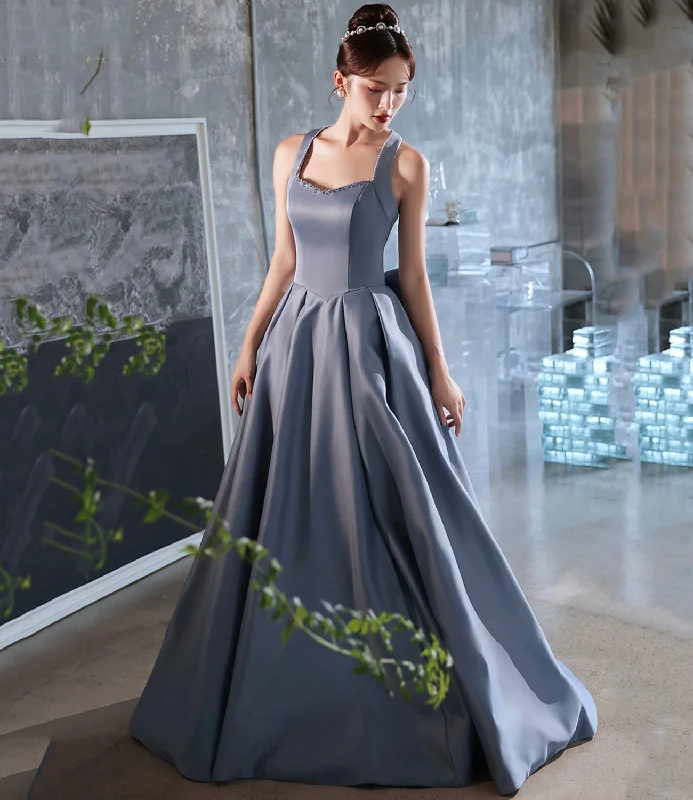 Gowns for prom with sequin details-Blue satin long prom dress A line evening dress 10442 Gowns for prom with sequin details-Blue satin long prom dress A line evening dress 10442