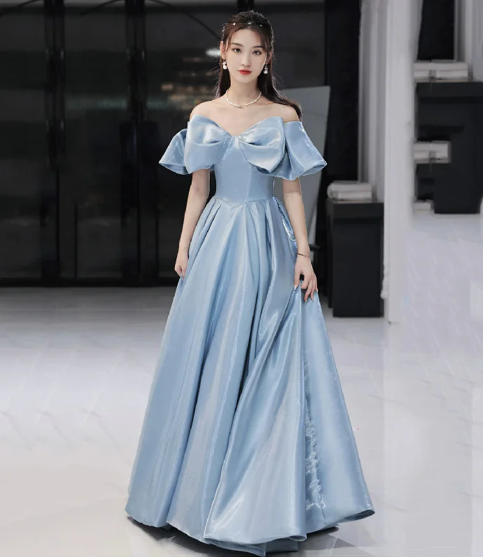 Formal prom gowns for high school events-Blue satin long prom dress A line evening dress 10581 Formal prom gowns for high school events-Blue satin long prom dress A line evening dress 10581