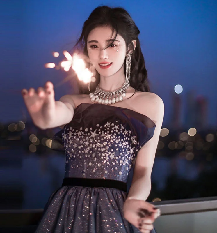 Affordable prom dresses in every color-Blue sequins long A line prom dress evening dress 10016 Affordable prom dresses in every color-Blue sequins long A line prom dress evening dress 10016