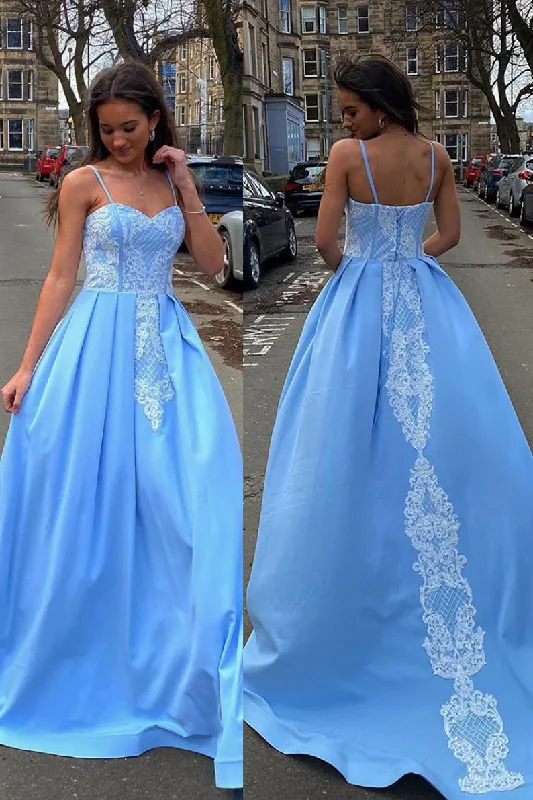 Elegant princess-style prom gowns-BLUE SWEETHEART NECK SATIN LACE LONG PROM DRESS BLUE FORMAL DRESS gh2247 Elegant princess-style prom gowns-BLUE SWEETHEART NECK SATIN LACE LONG PROM DRESS BLUE FORMAL DRESS gh2247