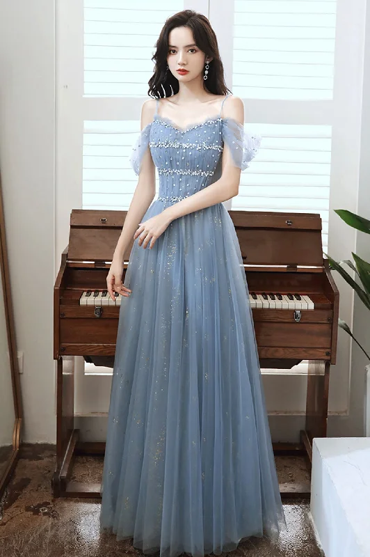 Pretty pastel-colored prom dresses-Blue tulle beads long A line prom dress evening dress 8713 Pretty pastel-colored prom dresses-Blue tulle beads long A line prom dress evening dress 8713