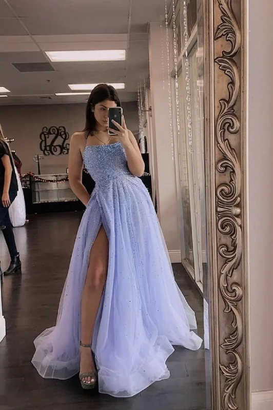 Cheap prom dresses under $100-BLUE TULLE BEADS LONG A LINE PROM DRESS EVENING gh2165 Cheap prom dresses under $100-BLUE TULLE BEADS LONG A LINE PROM DRESS EVENING gh2165