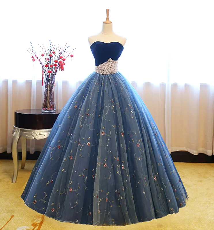 Prom dresses for winter sports-Blue tulle lace long ball gown dress blue evening dress 8622 Prom dresses for winter sports-Blue tulle lace long ball gown dress blue evening dress 8622