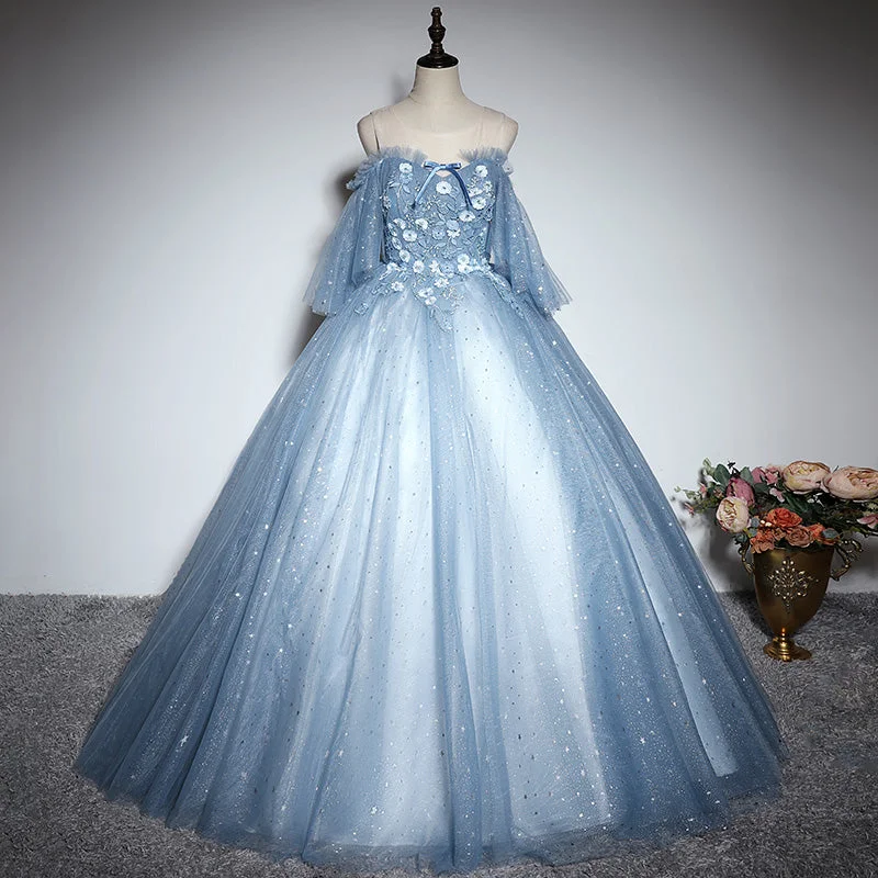 Stylish prom dresses with straps-Blue tulle lace long ball gown dress formal dress 10197 Stylish prom dresses with straps-Blue tulle lace long ball gown dress formal dress 10197