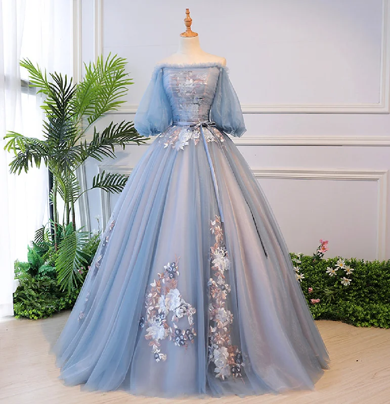 Prom dresses for New Year's parties-Blue tulle lace long ball gown dress formal dress 8624 Prom dresses for New Year's parties-Blue tulle lace long ball gown dress formal dress 8624