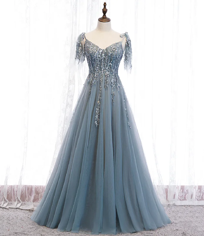 Prom dresses for evening events-Blue tulle lace long prom dress blue evening dress 10356 Prom dresses for evening events-Blue tulle lace long prom dress blue evening dress 10356