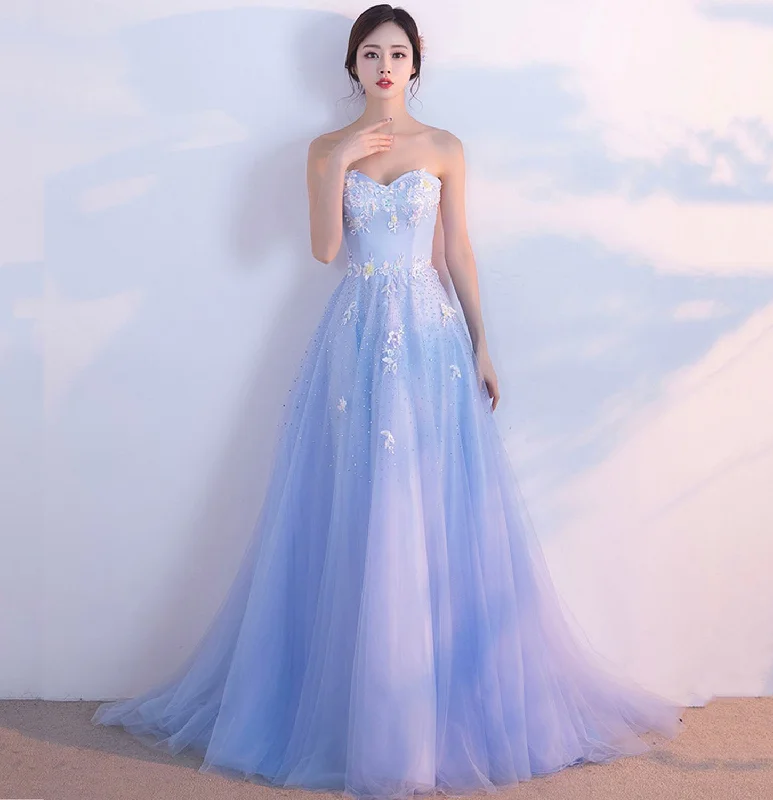 Fashion-forward prom dresses for trendy girls-Blue tulle lace long prom dress blue evening gown 10211 Fashion-forward prom dresses for trendy girls-Blue tulle lace long prom dress blue evening gown 10211