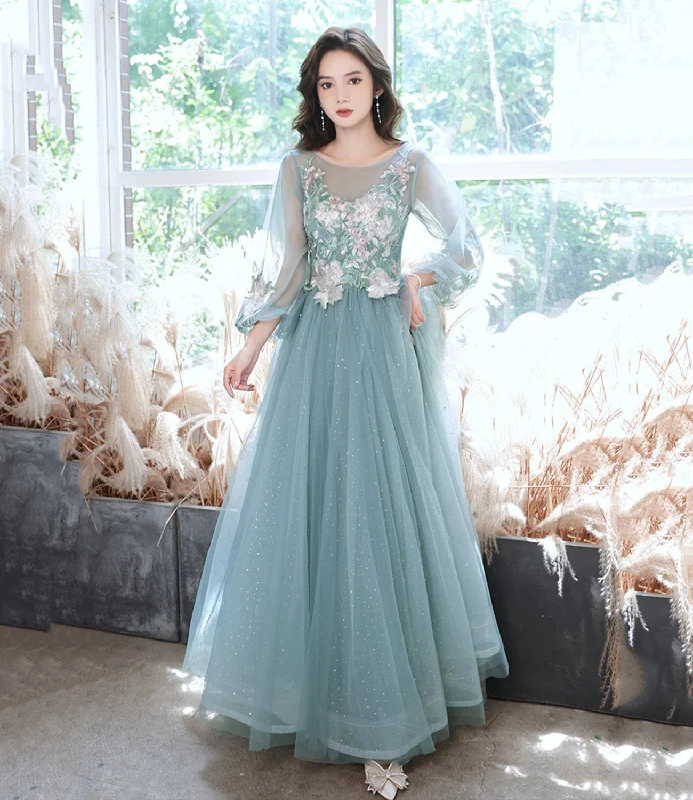 Prom dresses for Christmas parties-Blue tulle lace long prom gown evening gown 8942 Prom dresses for Christmas parties-Blue tulle lace long prom gown evening gown 8942