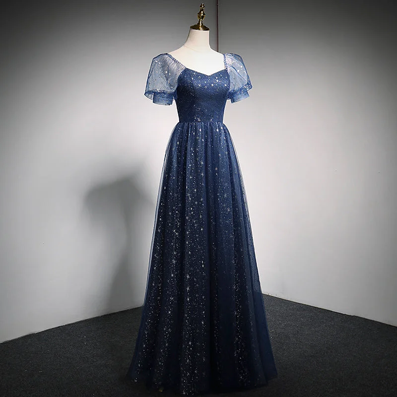 Romantic ruffled prom dresses for fun vibes-Blue tulle long A line prom dress blue evening dress 10018 Romantic ruffled prom dresses for fun vibes-Blue tulle long A line prom dress blue evening dress 10018