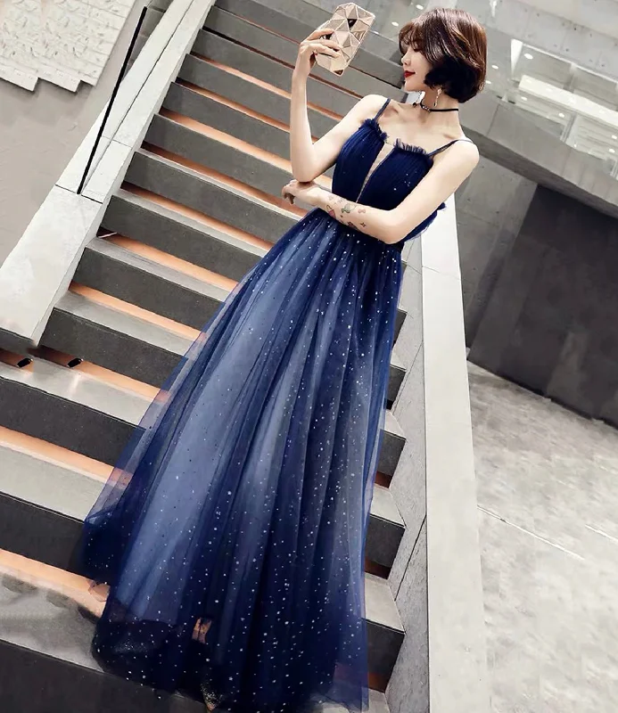 Sequin-filled prom dresses for sparkle-Blue tulle long A line prom dress blue evening dress 10068 Sequin-filled prom dresses for sparkle-Blue tulle long A line prom dress blue evening dress 10068
