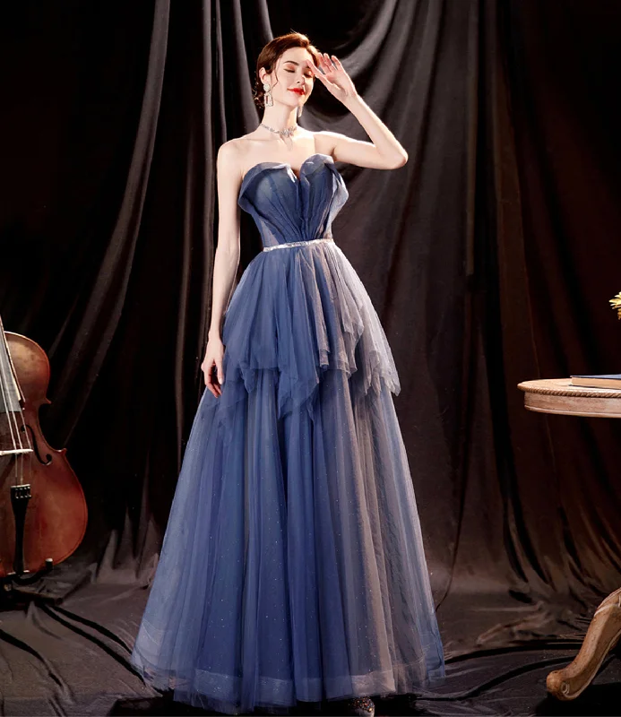 Chic red prom dresses for daring style-Blue tulle long A line prom dress blue evening dress 10533 Chic red prom dresses for daring style-Blue tulle long A line prom dress blue evening dress 10533