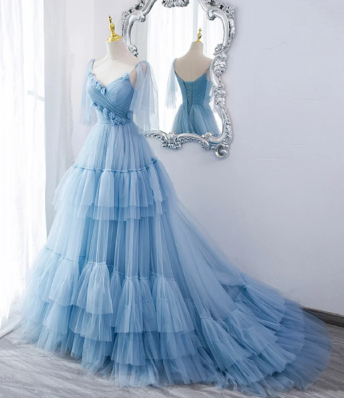 Backless prom dresses for a daring look-Blue tulle long A line prom dress blue evening dress 10551 Backless prom dresses for a daring look-Blue tulle long A line prom dress blue evening dress 10551