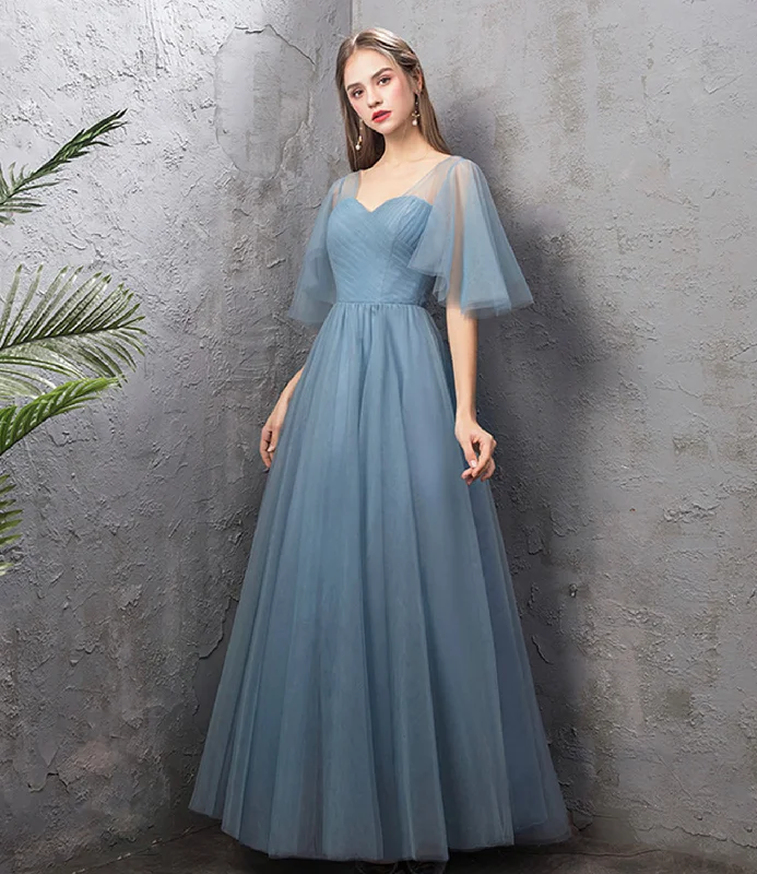 Sparkly prom dresses for a glamorous look-Blue tulle long A line prom dress blue evening dress 10588 Sparkly prom dresses for a glamorous look-Blue tulle long A line prom dress blue evening dress 10588