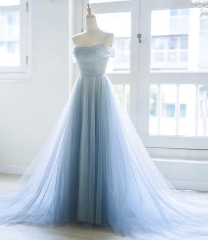 Classic black prom dresses for elegance-Blue tulle long A line prom dress blue evening dress 10592 Classic black prom dresses for elegance-Blue tulle long A line prom dress blue evening dress 10592
