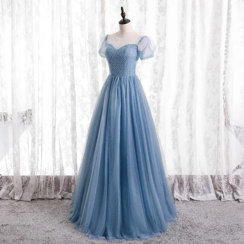 Perfect prom dresses for a unique look-Blue tulle long A line prom dress blue evening dress 8728 Perfect prom dresses for a unique look-Blue tulle long A line prom dress blue evening dress 8728