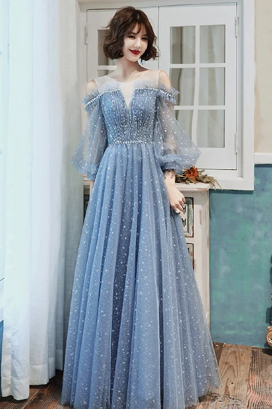 Standout prom dresses for every occasion-Blue tulle long A line prom dress blue evening dress 8759 Standout prom dresses for every occasion-Blue tulle long A line prom dress blue evening dress 8759