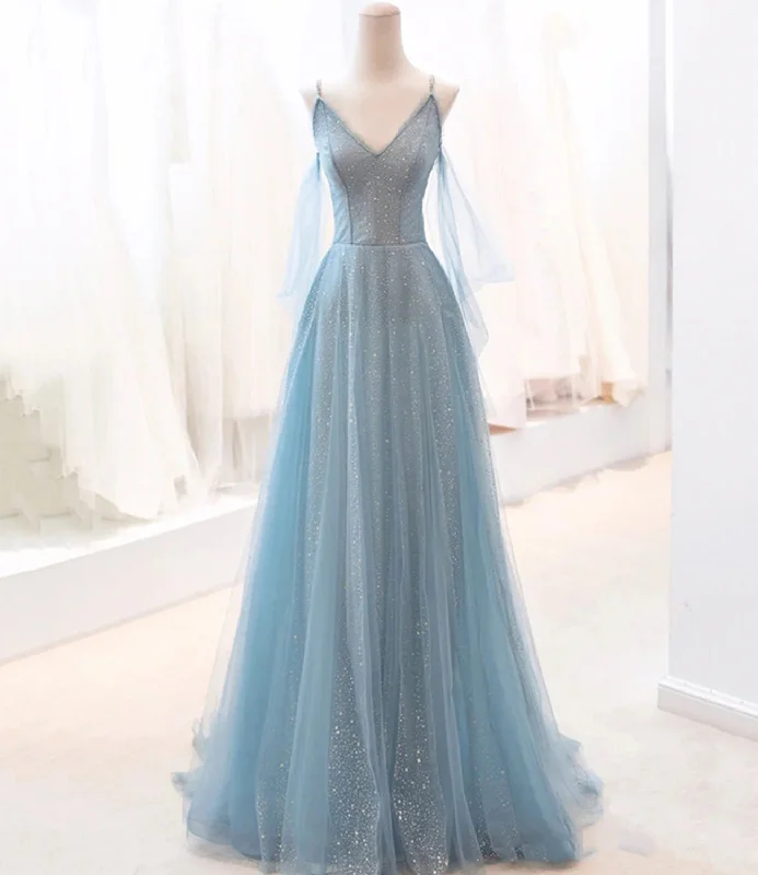 Gowns for prom with sequin details-Blue tulle long A line prom dress blue evening dress 8764 Gowns for prom with sequin details-Blue tulle long A line prom dress blue evening dress 8764