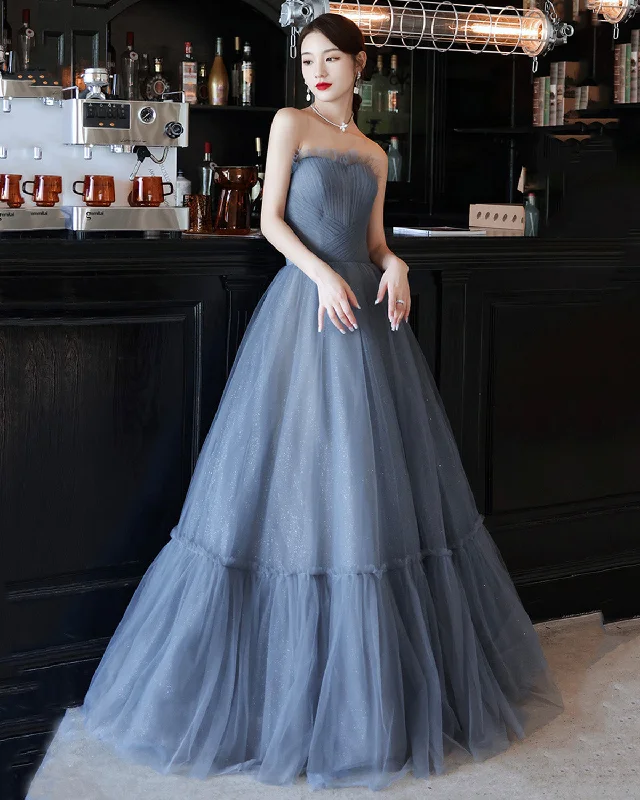 Chic prom dresses for every occasion-Blue tulle long A line prom dress blue evening dress  8903