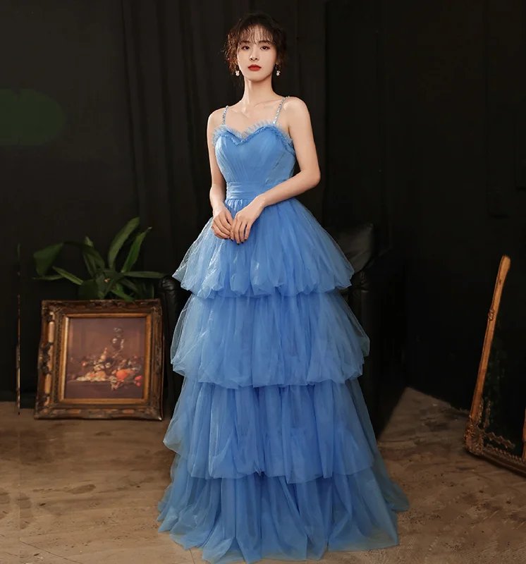 Beautiful blue prom dresses for elegance-Blue tulle long A line prom dress blue evening dress 8906 Beautiful blue prom dresses for elegance-Blue tulle long A line prom dress blue evening dress 8906