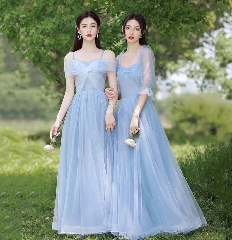 Sleek prom dresses with minimal detailing-Blue tulle long A line prom dress bridesmaid dress 10047 Sleek prom dresses with minimal detailing-Blue tulle long A line prom dress bridesmaid dress 10047