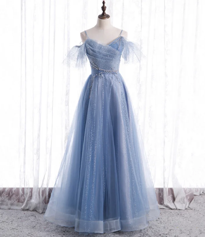 Trendy prom dresses for modern girls-Blue tulle long A line prom dress fashion dress 8763 Trendy prom dresses for modern girls-Blue tulle long A line prom dress fashion dress 8763