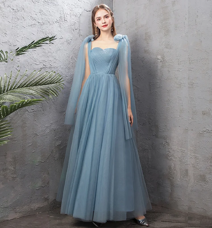 Stunning strapless prom dresses for glamour-Blue tulle long prom dress A line evening dress 10024 Stunning strapless prom dresses for glamour-Blue tulle long prom dress A line evening dress 10024