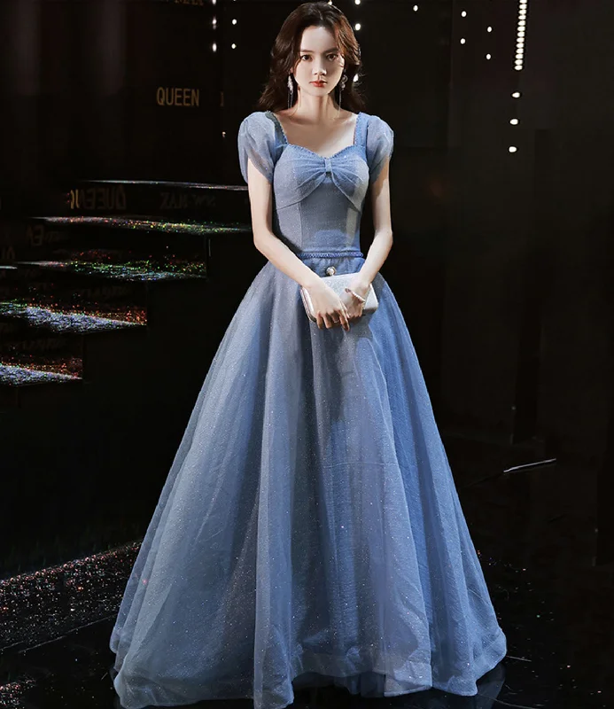 Elegant prom dresses for women-Blue tulle long prom dress blue evening dress  10292
