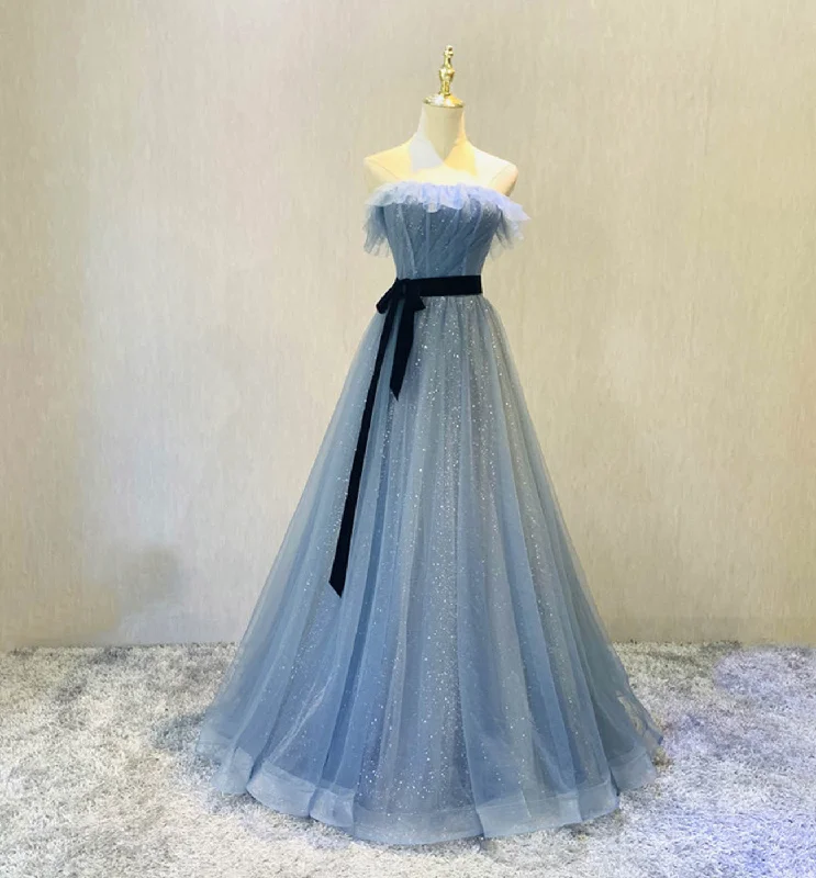 Sparkly prom dresses for a glamorous look-Blue tulle long prom dress blue evening dress 8607 Sparkly prom dresses for a glamorous look-Blue tulle long prom dress blue evening dress 8607