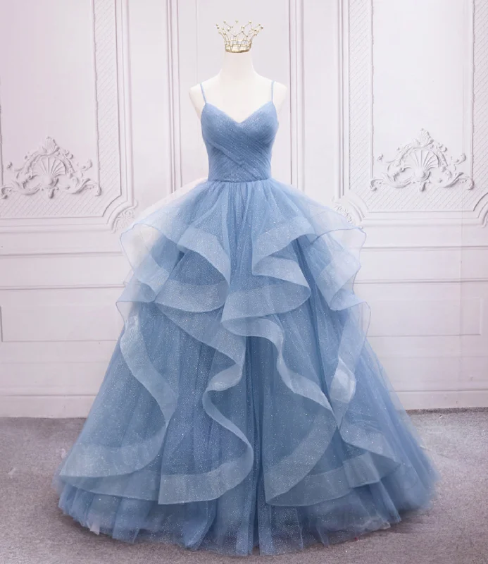 Comfortable prom dresses for long wear-Blue tulle long prom dress blue evening gown 10248 Comfortable prom dresses for long wear-Blue tulle long prom dress blue evening gown 10248