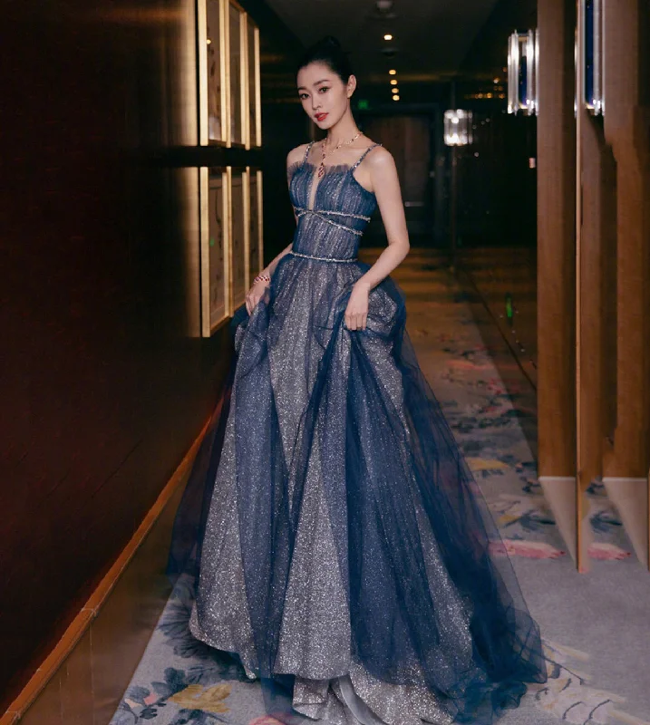 A-line prom dresses for flattering fit-Blue tulle long prom dress shiny evening dress 8582 A-line prom dresses for flattering fit-Blue tulle long prom dress shiny evening dress 8582