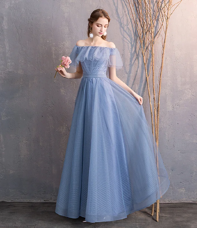 Soft pink prom dresses for a sweet style-Blue tulle long prom dress simple evening dress 8866 Soft pink prom dresses for a sweet style-Blue tulle long prom dress simple evening dress 8866