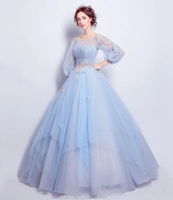 Prom dresses with ruffles-Blue tulle sequins long ball gown dress blue evening dress 10360 Prom dresses with ruffles-Blue tulle sequins long ball gown dress blue evening dress 10360