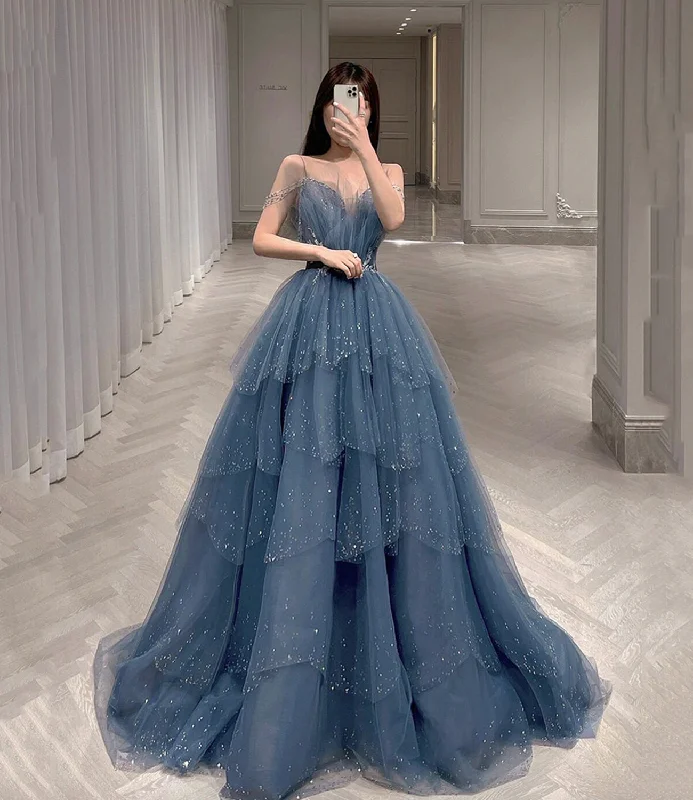 Feminine prom dresses with delicate fabrics-Blue tulle sequins long ball gown dress formal dress 10512 Feminine prom dresses with delicate fabrics-Blue tulle sequins long ball gown dress formal dress 10512