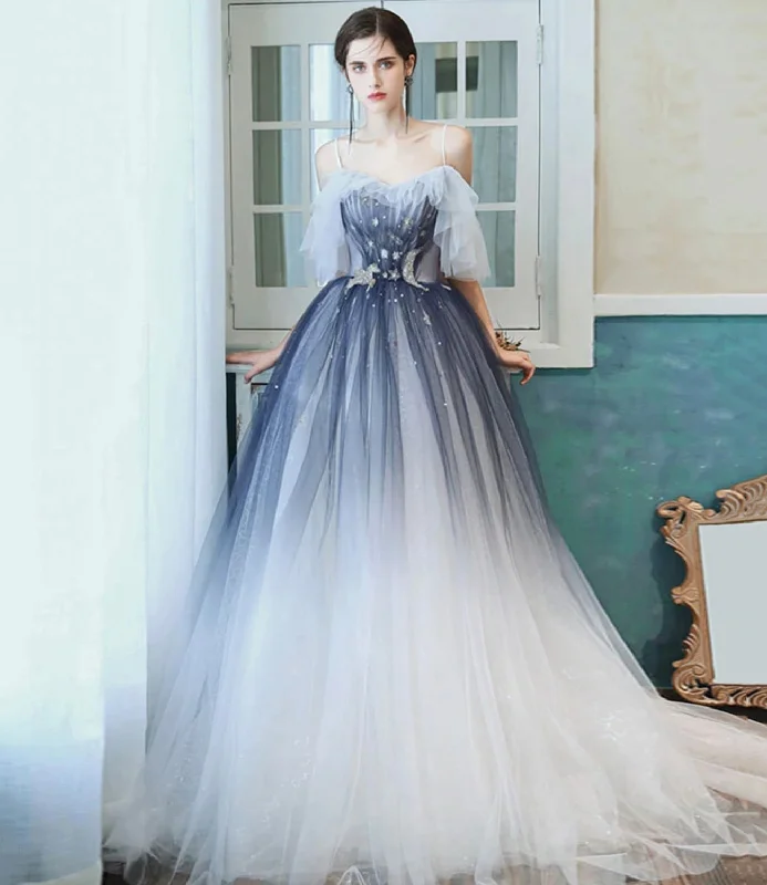 Trendy V-neck prom dresses for elegance-Blue tulle sequins long prom dress A line evening dress 10401 Trendy V-neck prom dresses for elegance-Blue tulle sequins long prom dress A line evening dress 10401