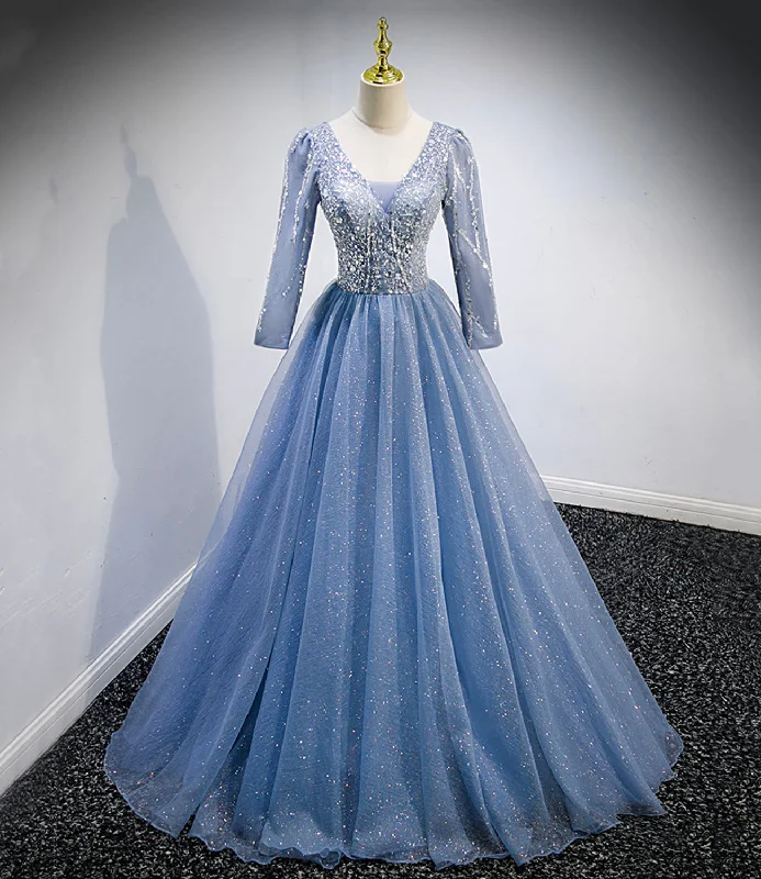 Bright yellow prom dresses for fun style-Blue tulle sequins long prom dress blue evening dress 10156 Bright yellow prom dresses for fun style-Blue tulle sequins long prom dress blue evening dress 10156