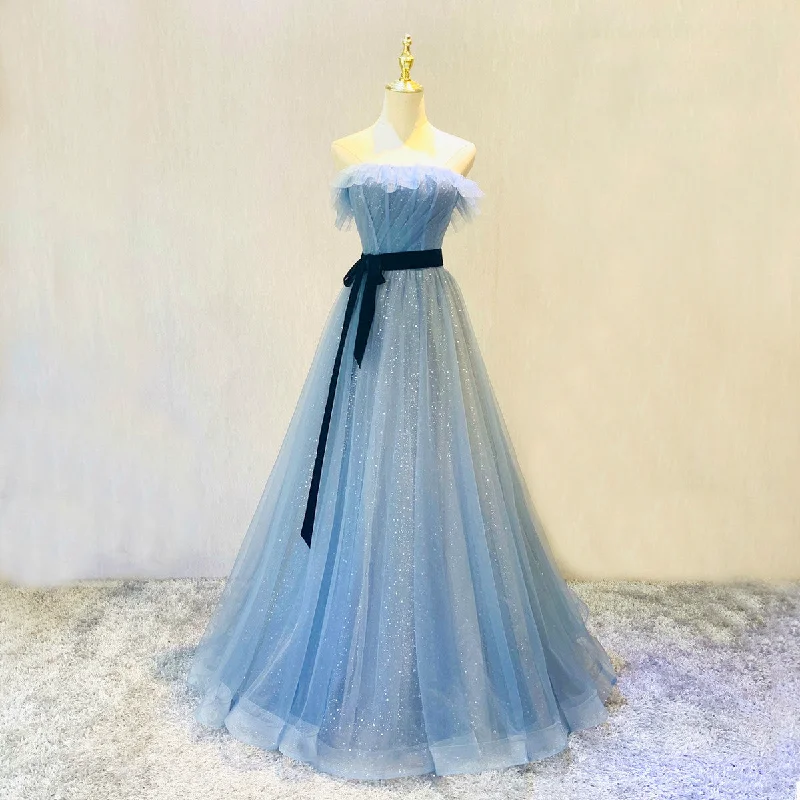 Elegant black tie prom dresses-Blue tulle sequins long prom dress blue evening gown 10045 Elegant black tie prom dresses-Blue tulle sequins long prom dress blue evening gown 10045