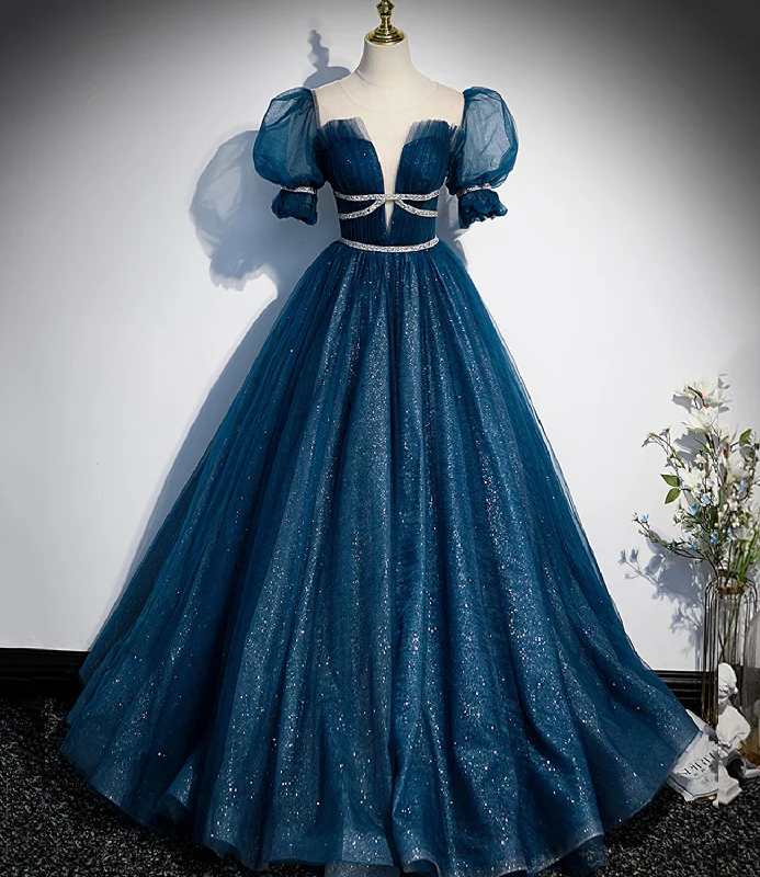 Soft pink prom dresses for a sweet style-Blue tulle sequins long prom dress blue evening gown 10223 Soft pink prom dresses for a sweet style-Blue tulle sequins long prom dress blue evening gown 10223